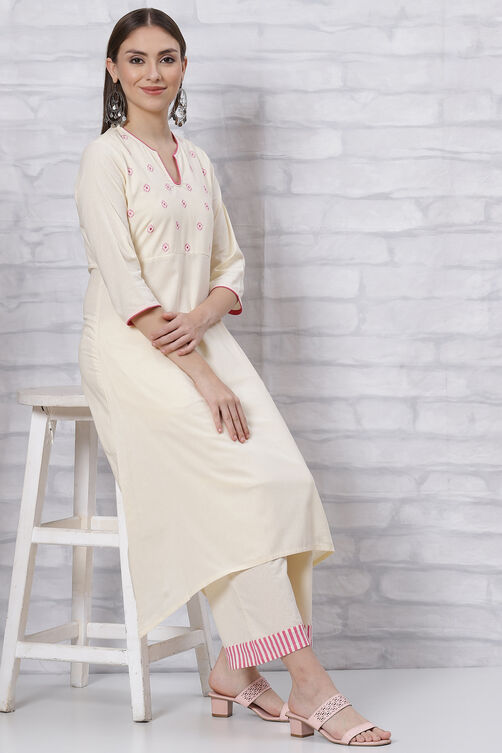 Beige Cotton A Line Kurta image number 0